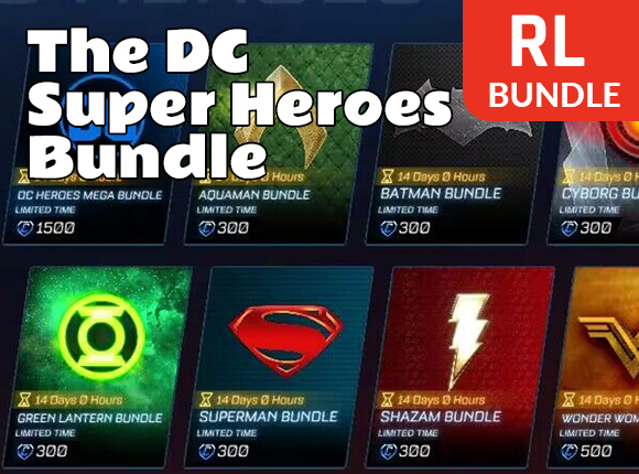 The DC Super Heroes  Bundle is showing  at  item store : Unleash Your Inner Hero with Rocket League  Now!